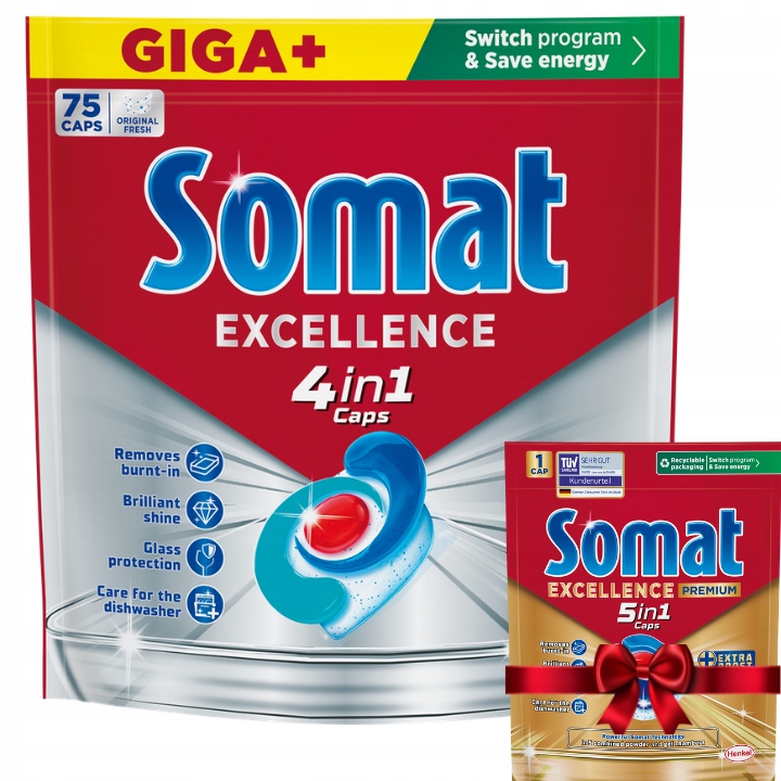 Somat Excellence Kapsle do myčky nádobí 4v1 75 ks Dárek