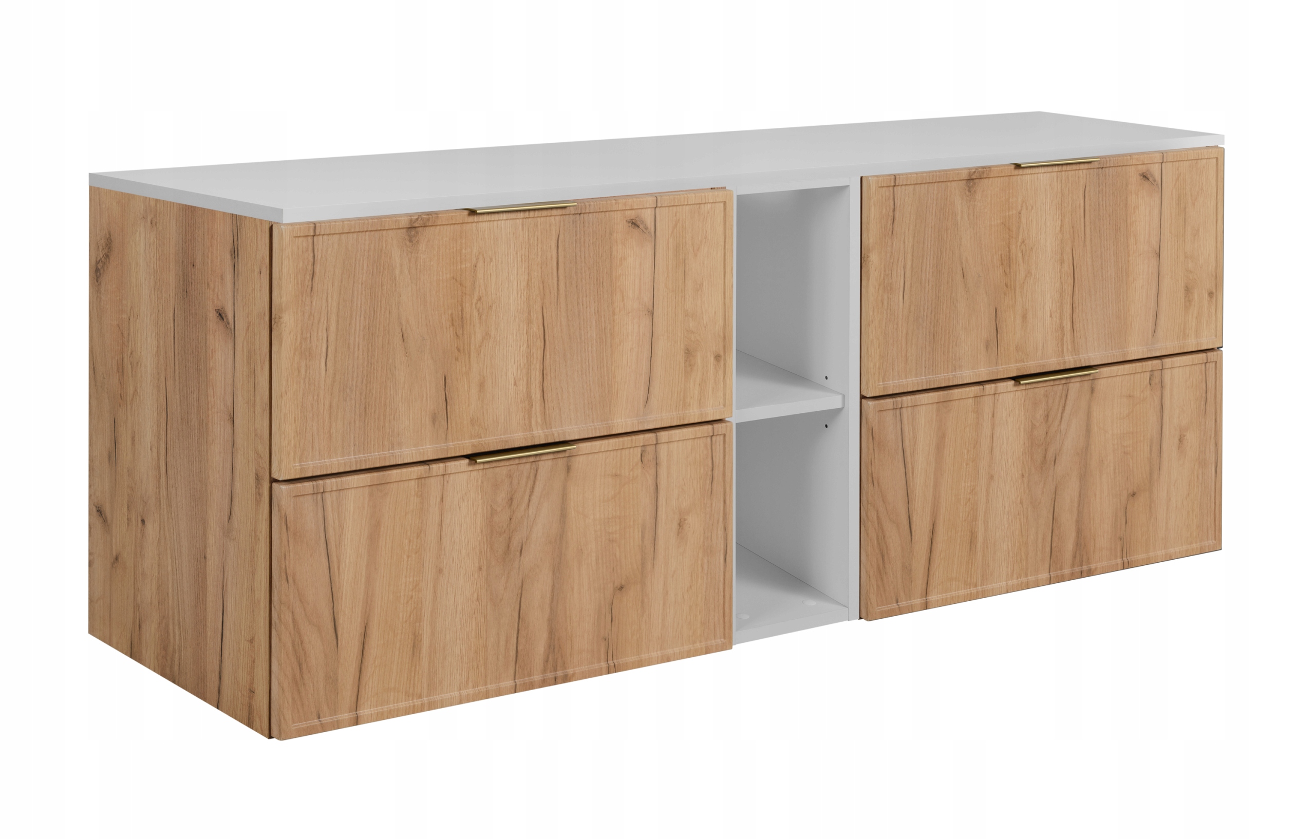 Koupelnová skříňka Závěsná sada Dub Craft Bílá 140 Rámeček čela Mdf Blat