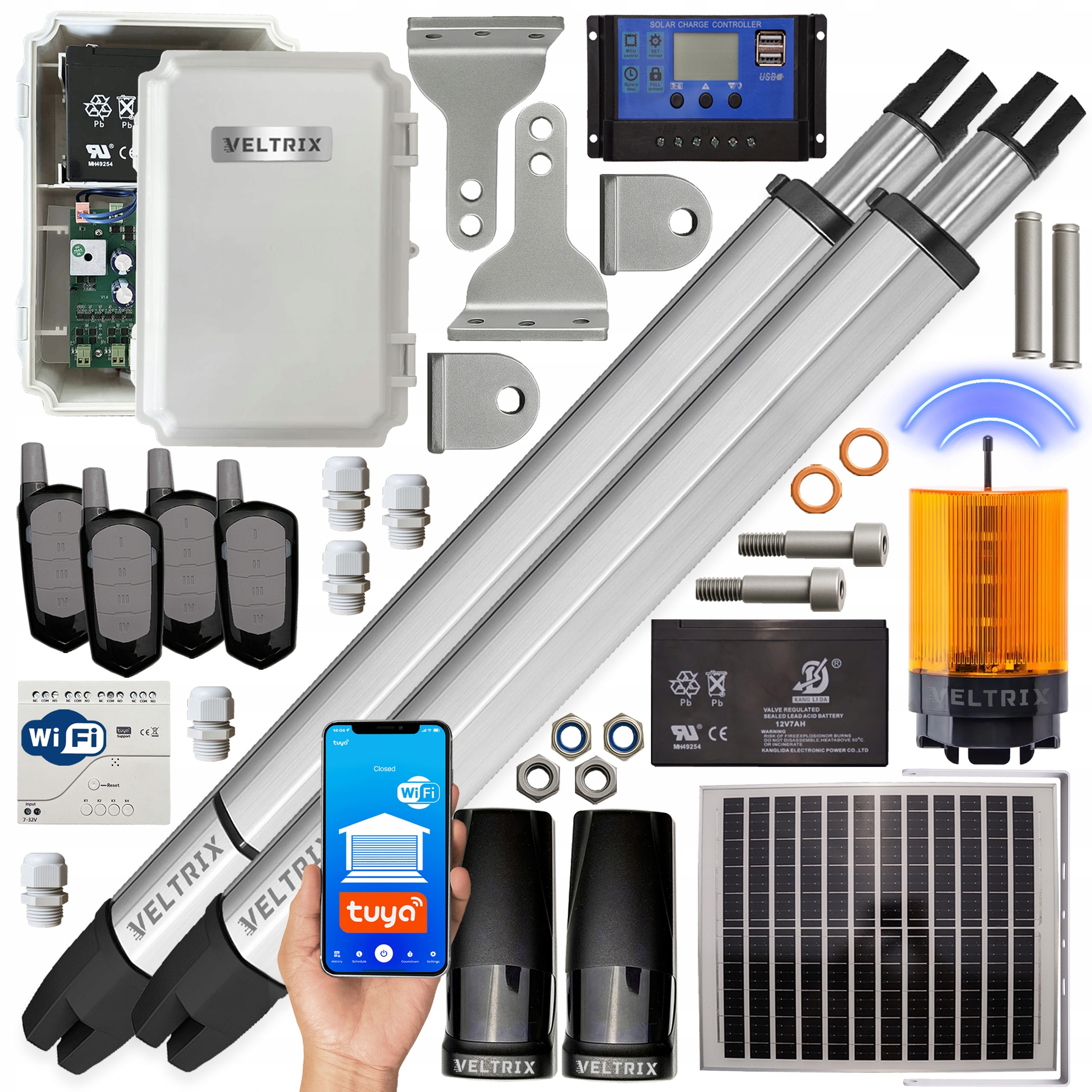 Pohon dvoukřídlé brány 2x2 m 400 kg Solární Set Wifi 4 ovladače