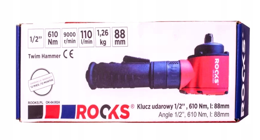 KLUCZ PNEUMATYCZNY UDAROWY KĄTOWY 1/2'' 610Nm Rodzaj silnika silnik bezszczotkowy