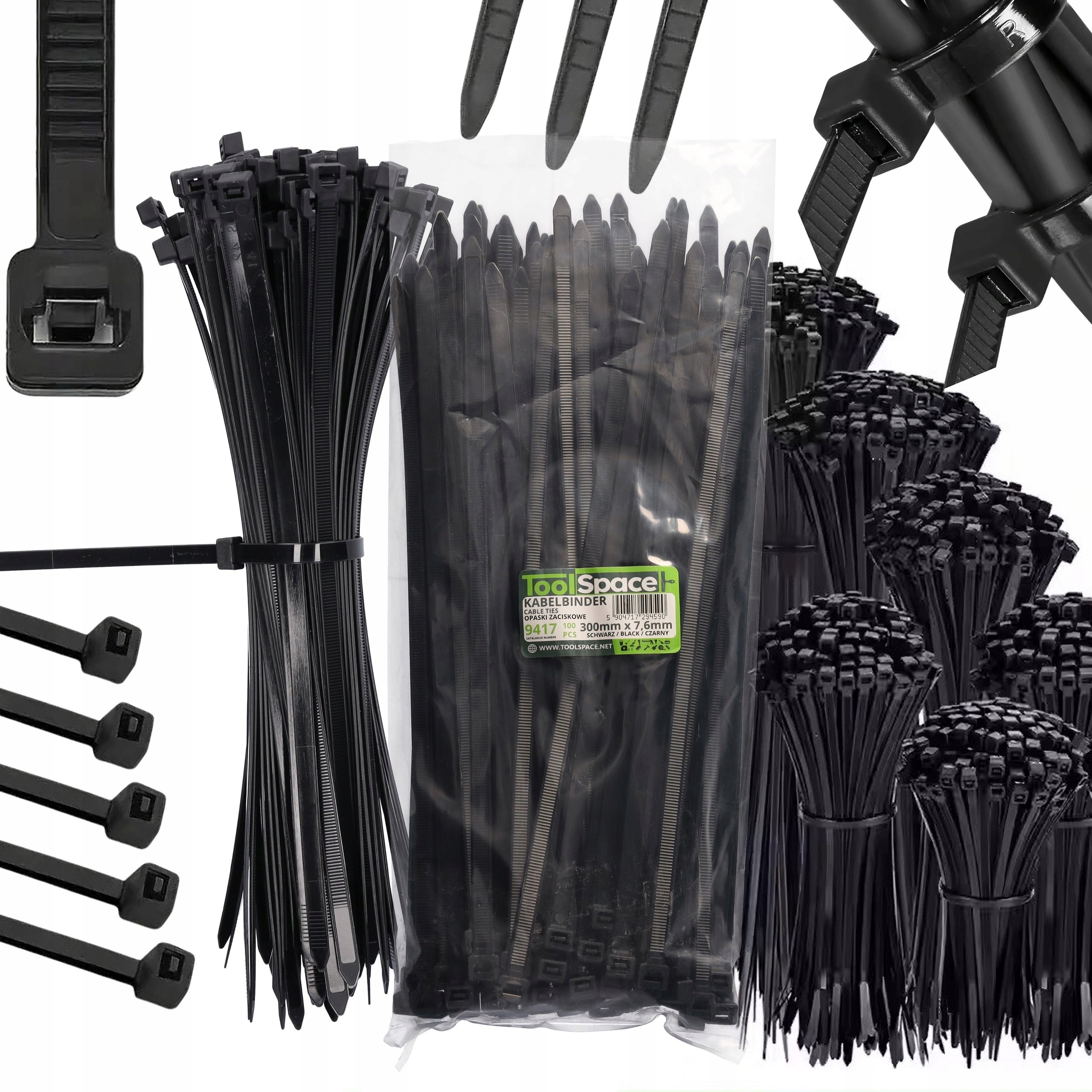 Opaski Zaciskowe Kablowe 300x7,6mm Czarna Mocne Samochodowe Trytki
