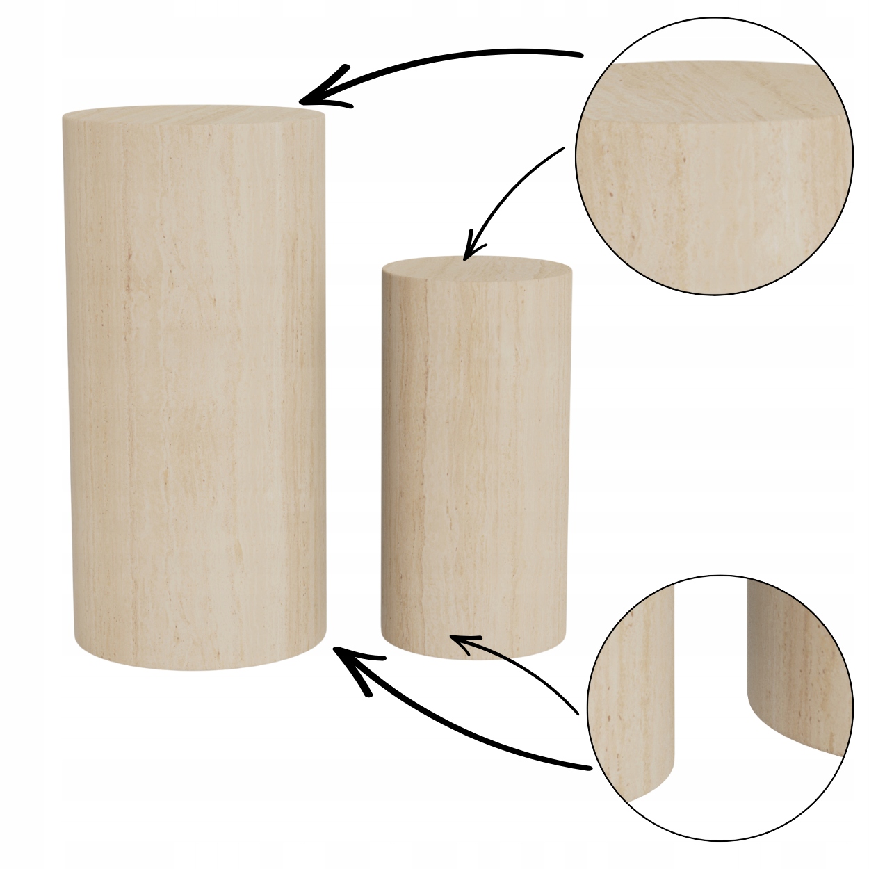 Sada 2 Vysokých Bočných Stolíkov imitácia travertínu béžová pomocná