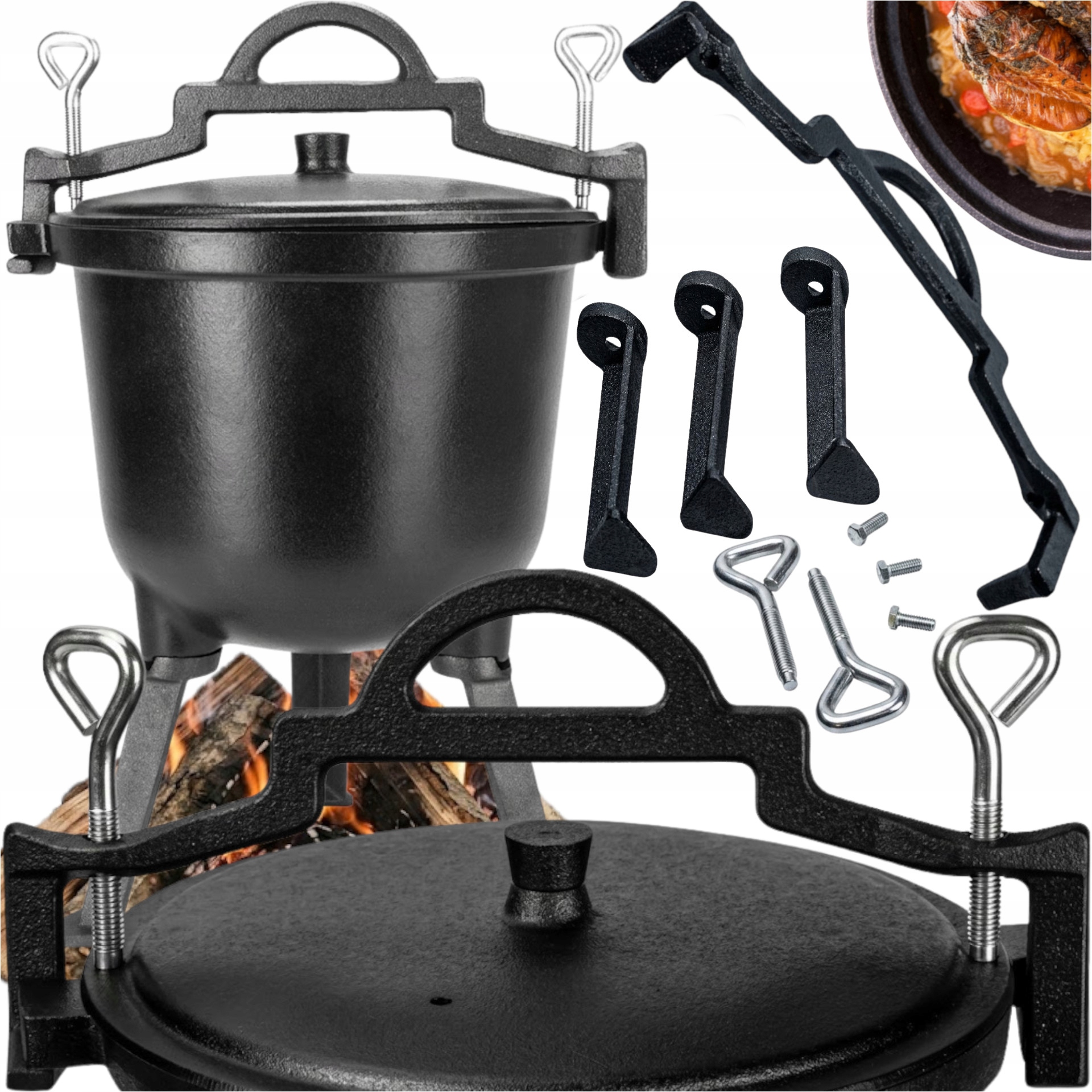 Hrnec Na Oheň Litinový Lovecký Kotlík K Zavěšení Stojící 10 Kg