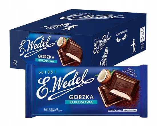 20 x Czekolada Gorzka z nadzieniem kokosowym 100 g E.Wedel