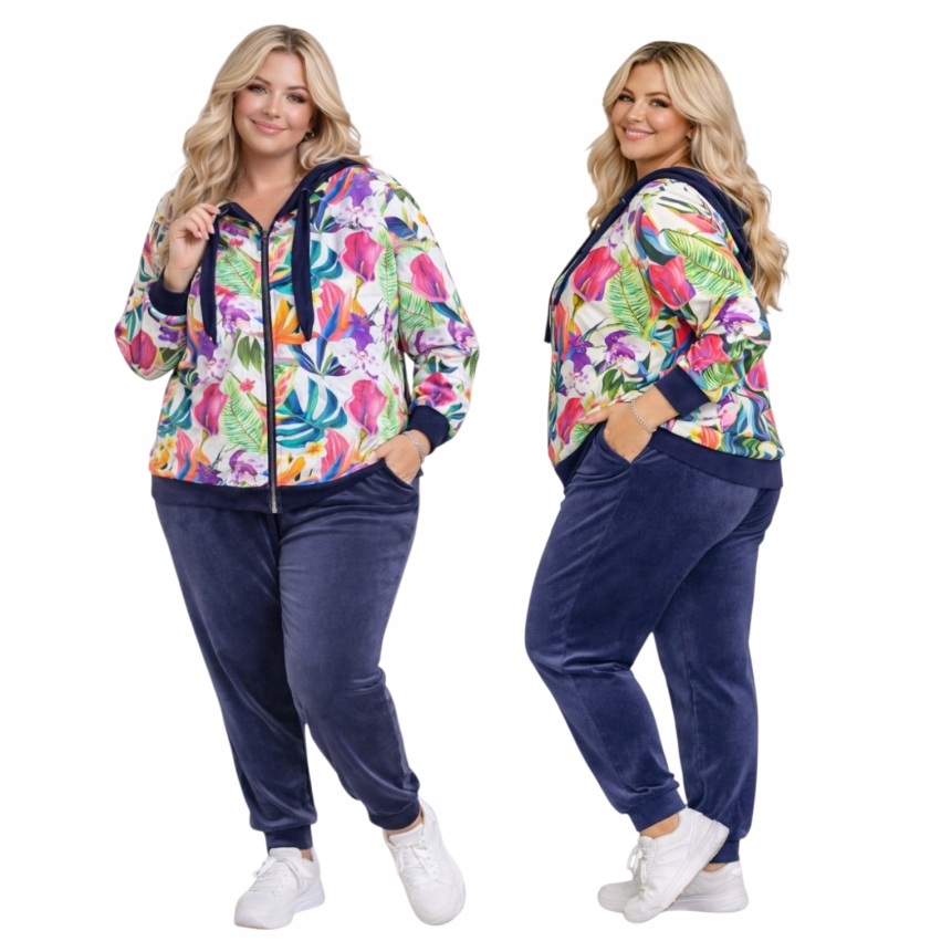 Velurový Teplákovka Dámský Rozepínací Květ 50 52 5xl 6xl námořnická modrá pohodlný obklopující