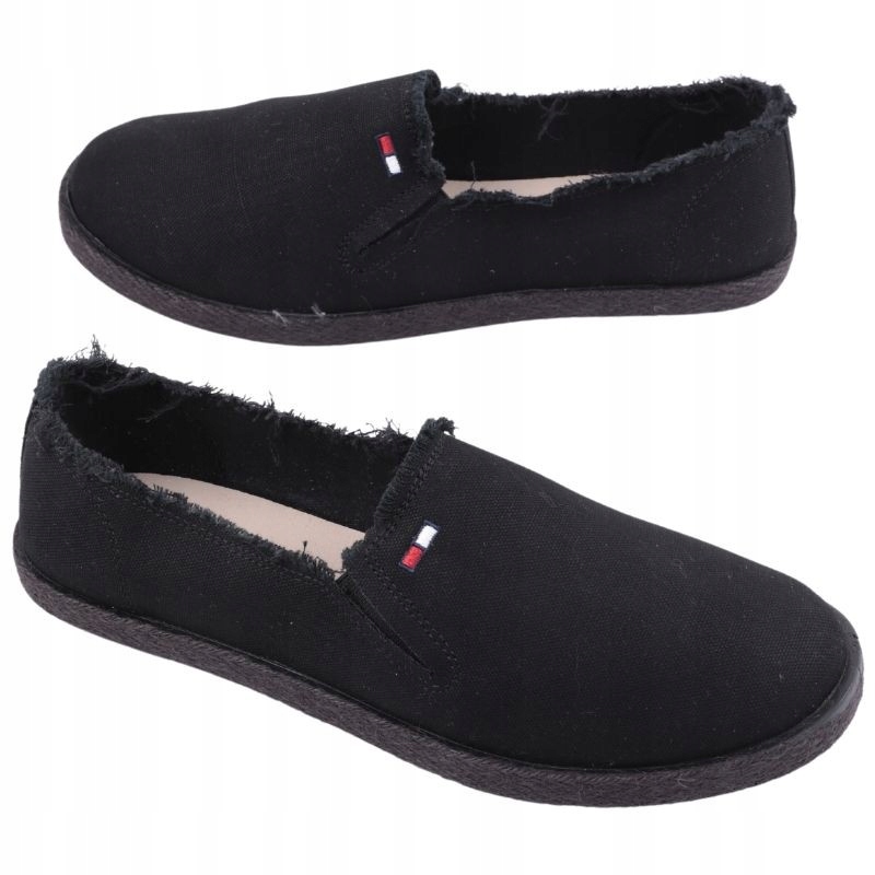 CZARNE ESPARDYLE MĘSKIE WSUWANE TRAMPKI PŁASKIE TENISÓWKI WKŁADKA EKOSKÓRA