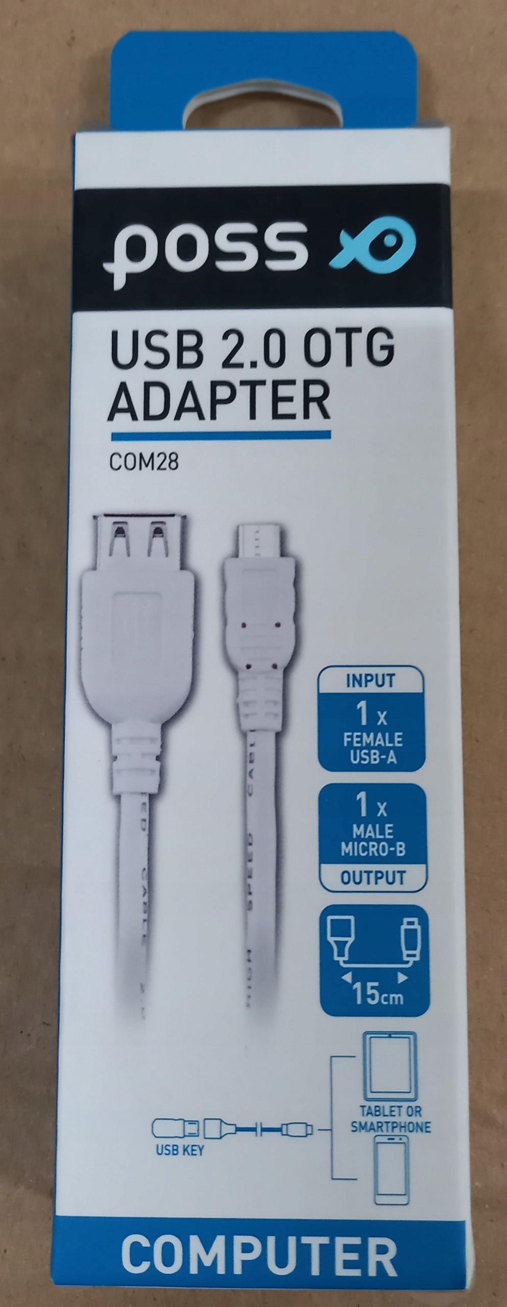 Kabel Poss Female Usb-a -> Male microUSB-B 15 cm Usb 2.0 Otg Adapter