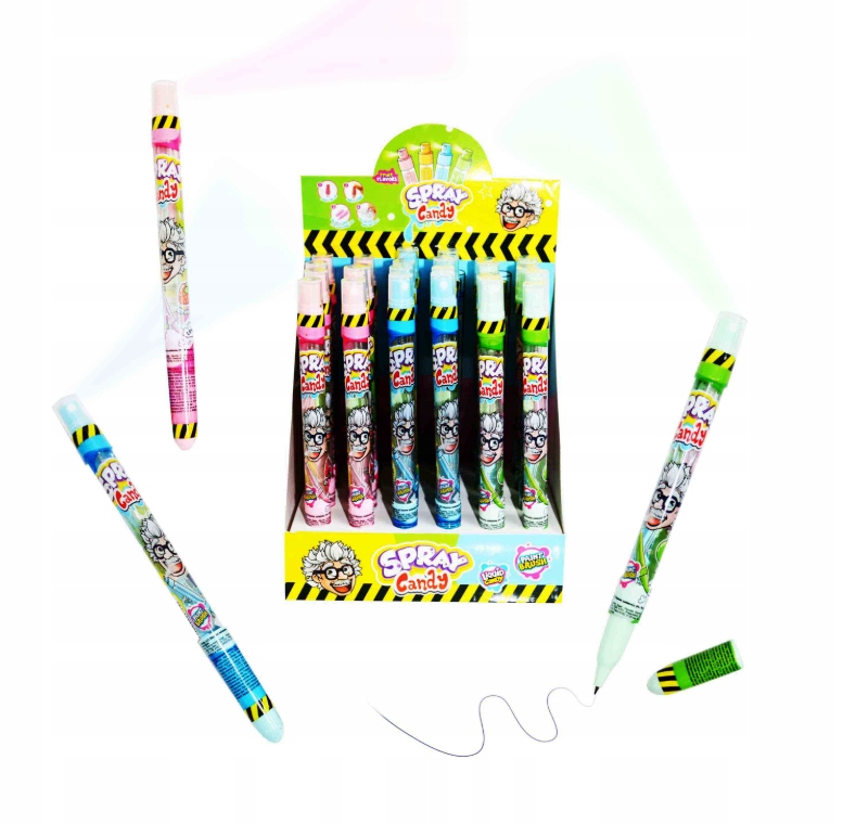 Levně Sprejové propiska s ovocnou příchutí a tekutými bonbóny 24 kusů x 8 ml