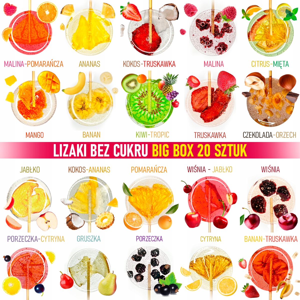 Levně Lízátka bez cukru TimPops – sada 20 ks, lízátka ovocná ruční výroba