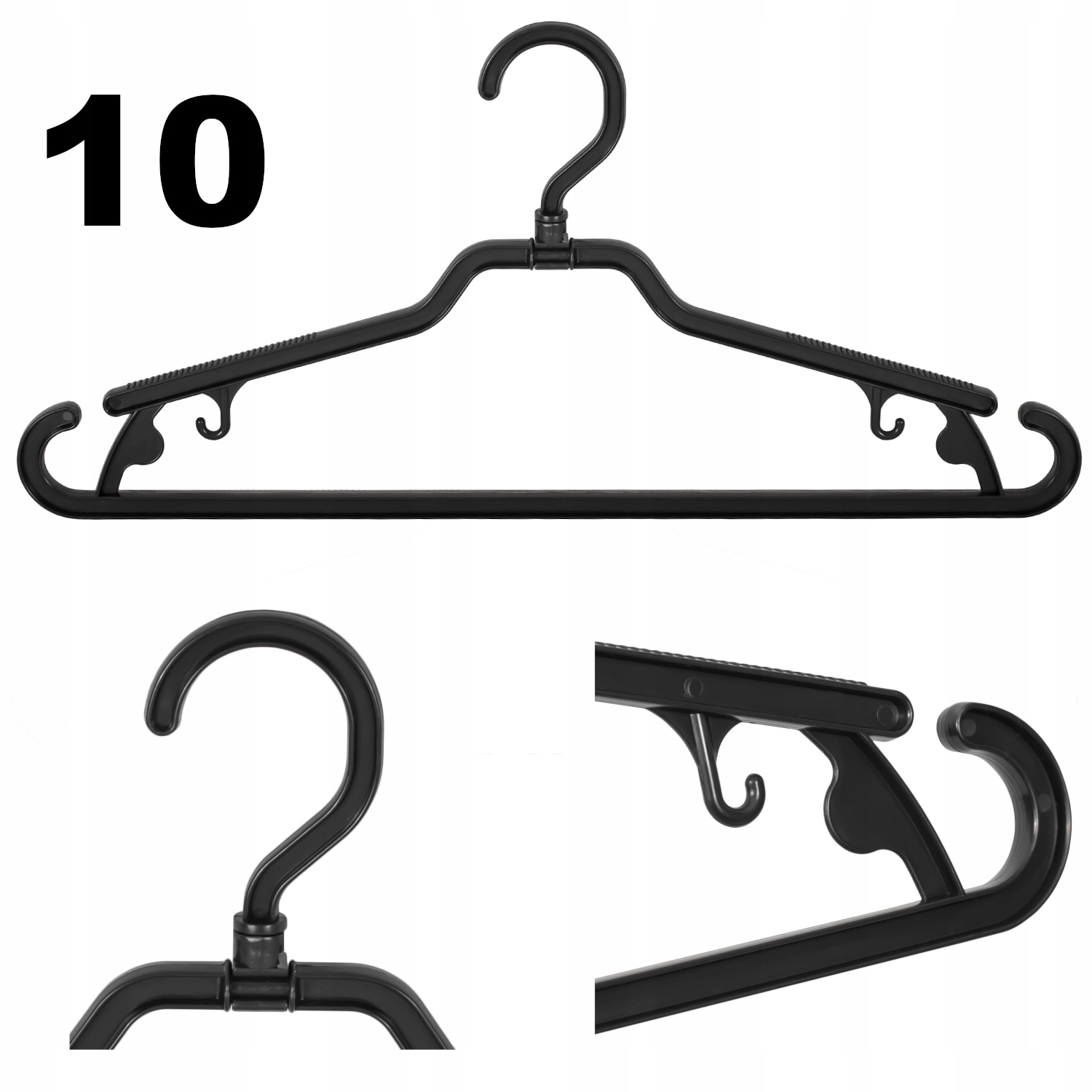 

10 x wieszak na ubrania czarny uniwersalny 42 cm