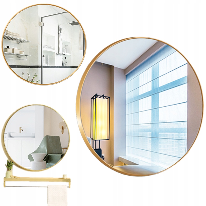 Lustro Okrągłe Ścienne Łazienkowe Złote 80CM Salon Sypialnia Industrialne