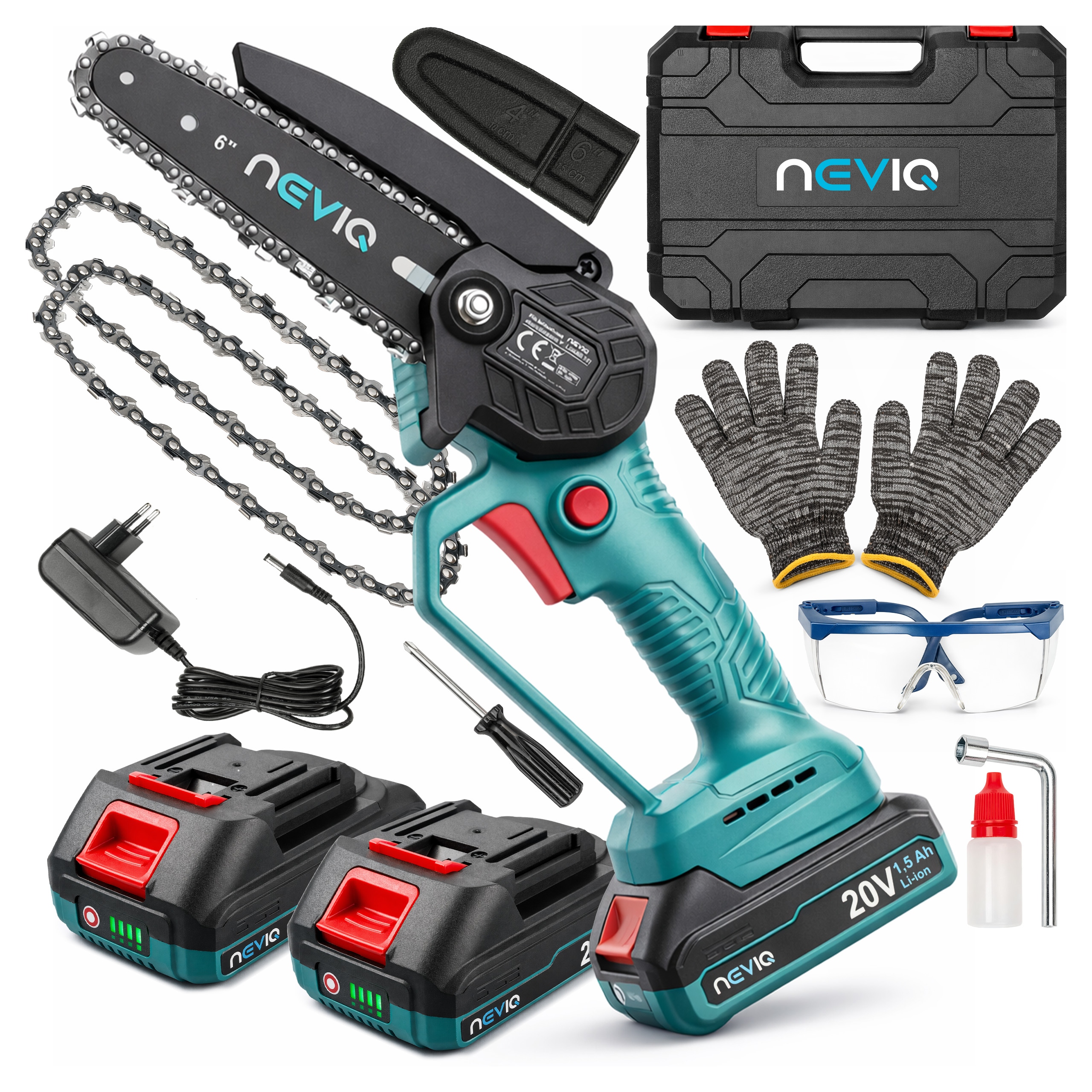 Piła Łańcuchowa Akumulatorowa Pilarka Gałęziówka Piła Do Drzewa 6" 2 x Aku