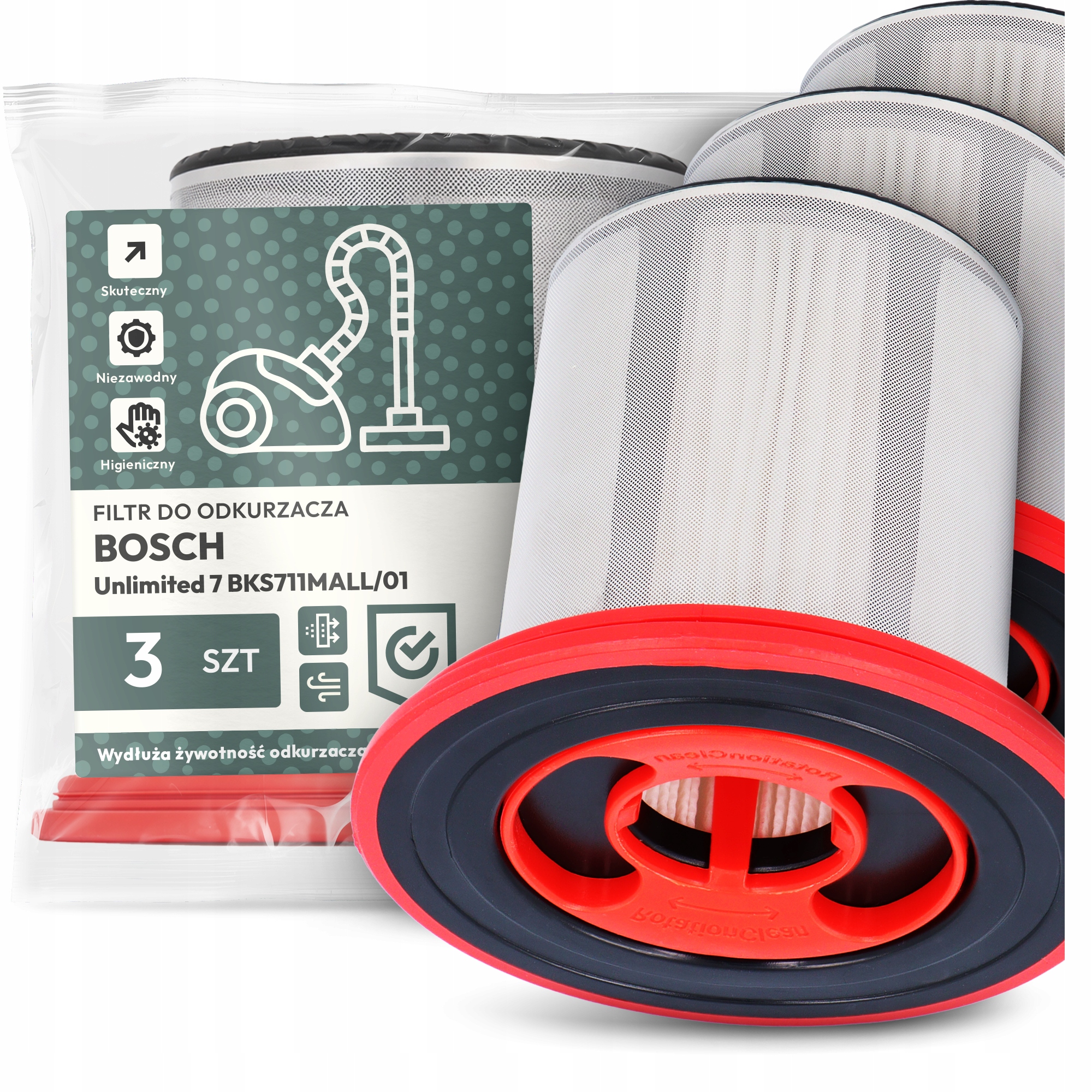 3x Vzduchový Filtr pro Vysavač Bosch Unlimited 7 BKS711MALL/01 Hepa Em-w