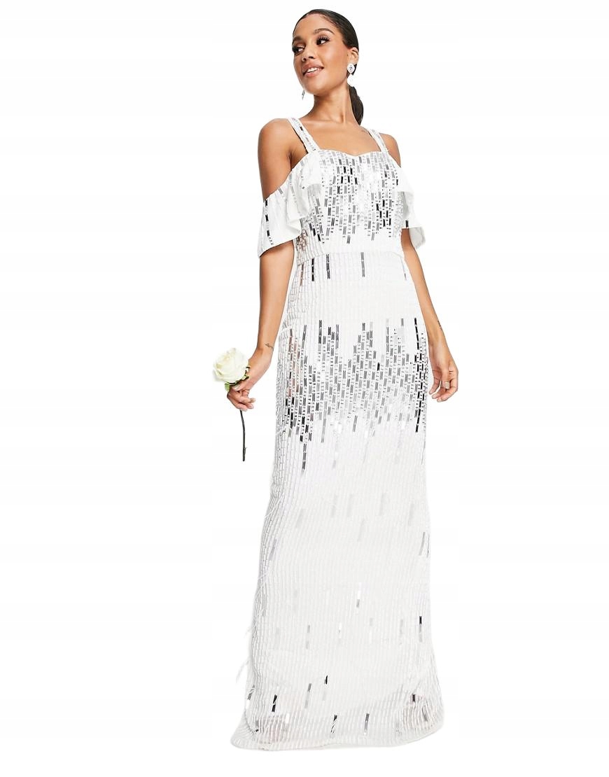 Virgos Lounge Šaty Maxi Bílá Korálky Peří 38 M Rzm M
