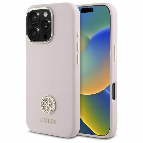 Pouzdro Guess pro Apple iPhone 16 Pro hardcase Silicone Logo Strass 4G světle růžové
