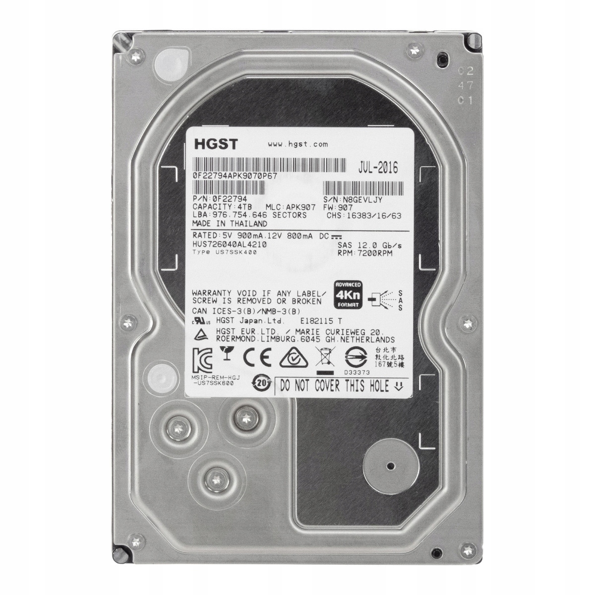 Hgst UltraStar 7K6000 4TB 7.2K 128MB SAS-3 3.5" HUS726040AL4210
