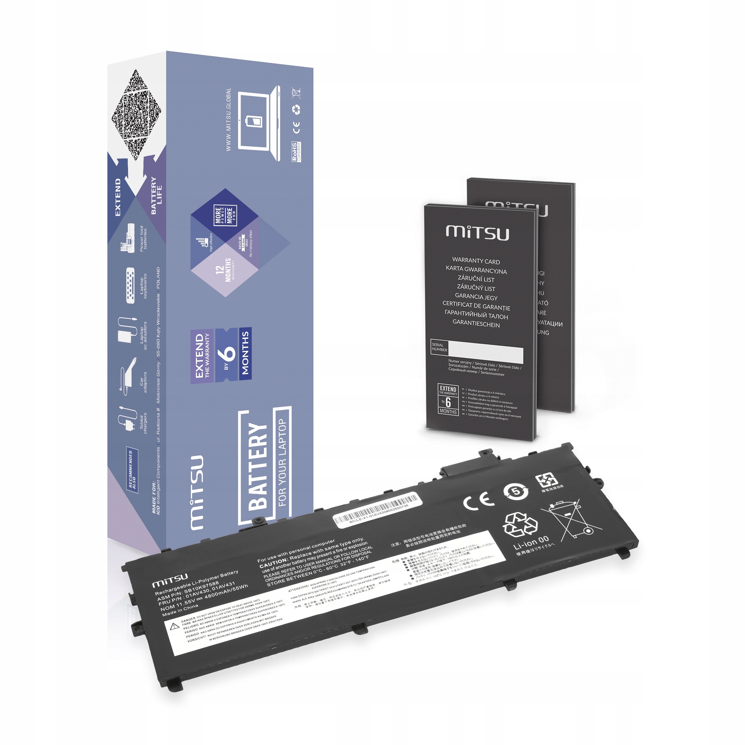 Bateria SB10K97588, 01AV430 do Lenovo X1 Carbon 4650mAh