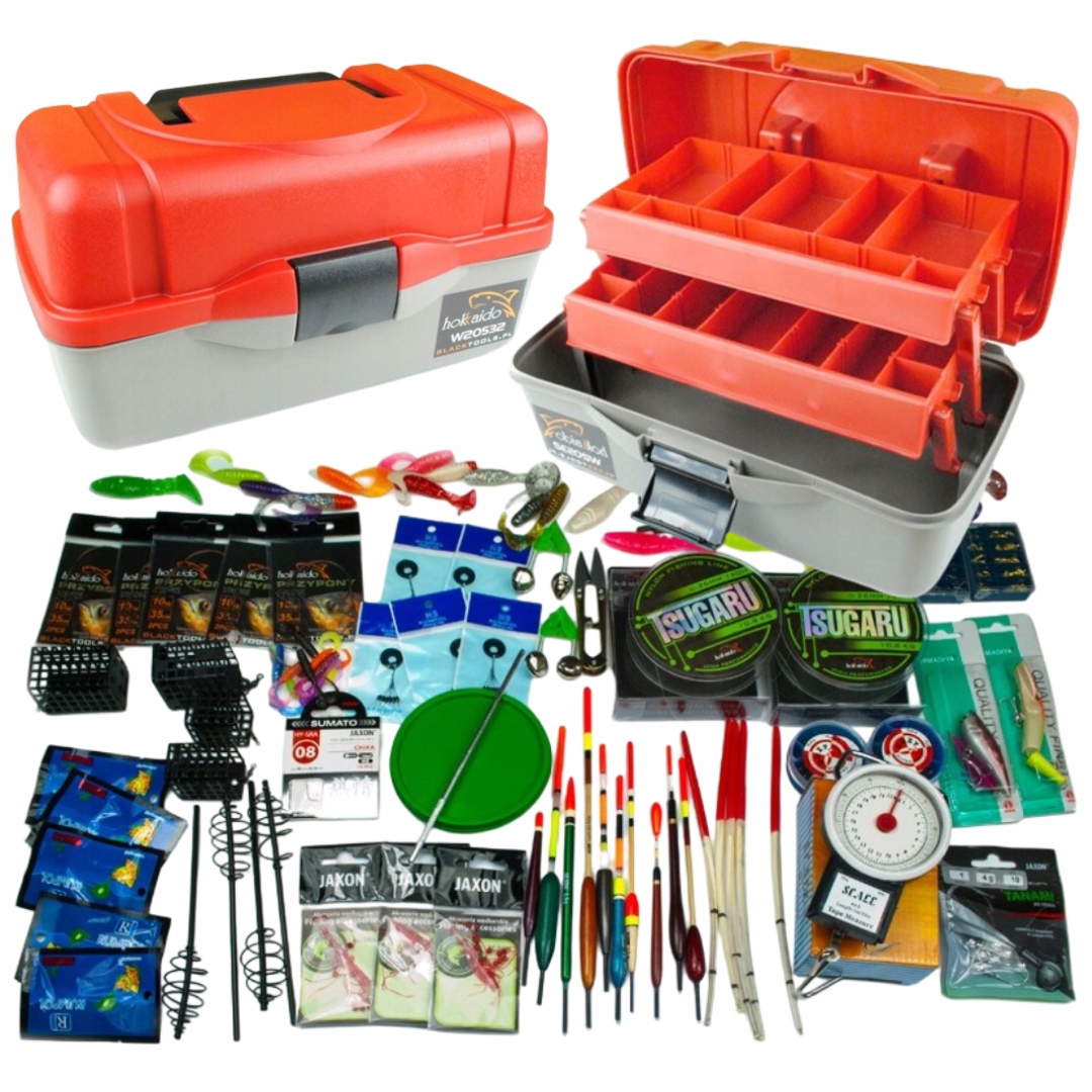 Zestaw Wędkarski Akcesoriów 200 Skrzynka Na Przent XXL Spławik Haczyki Waga