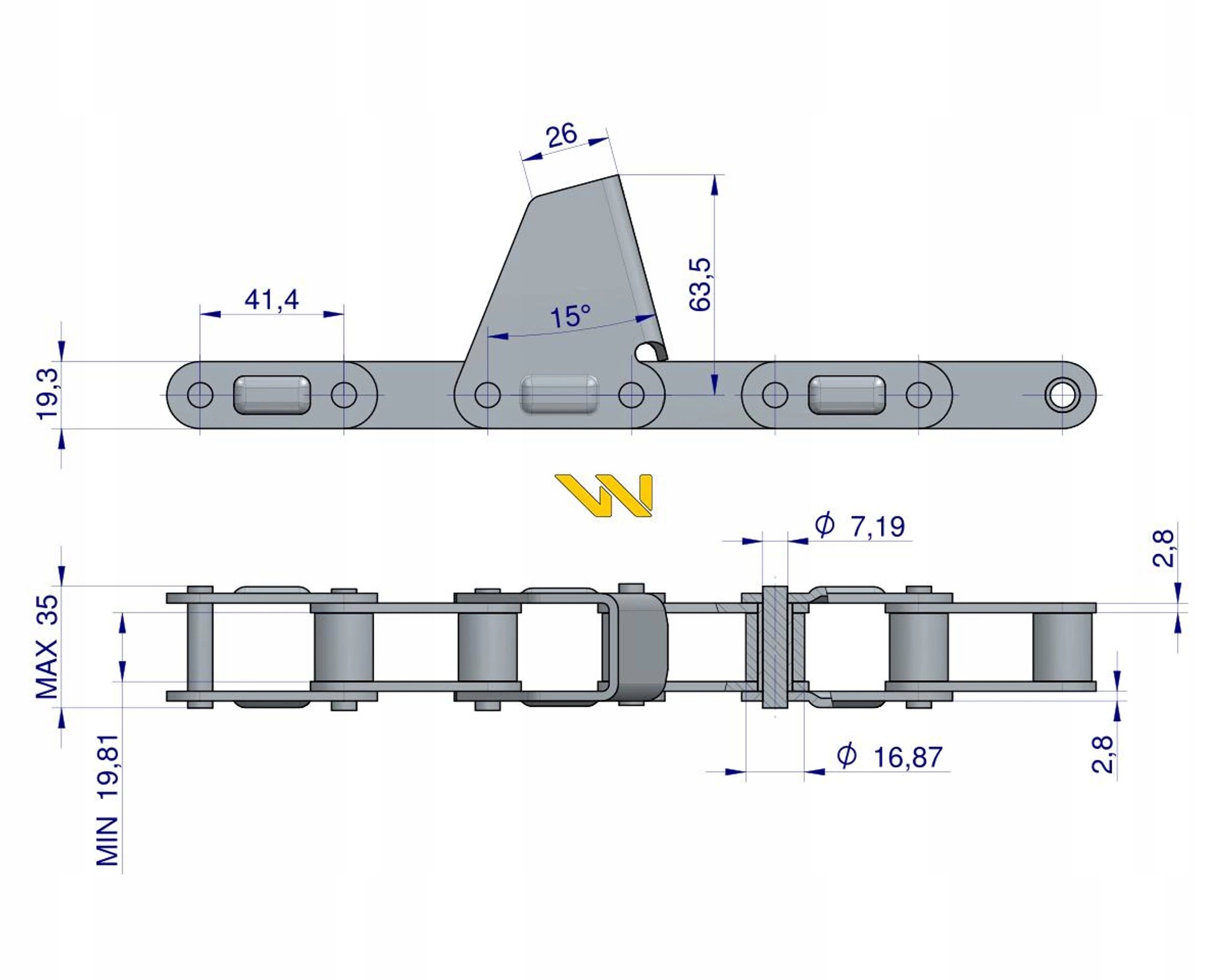 Řetěz nástavce kukuřice 54 článků CA550 Cnh