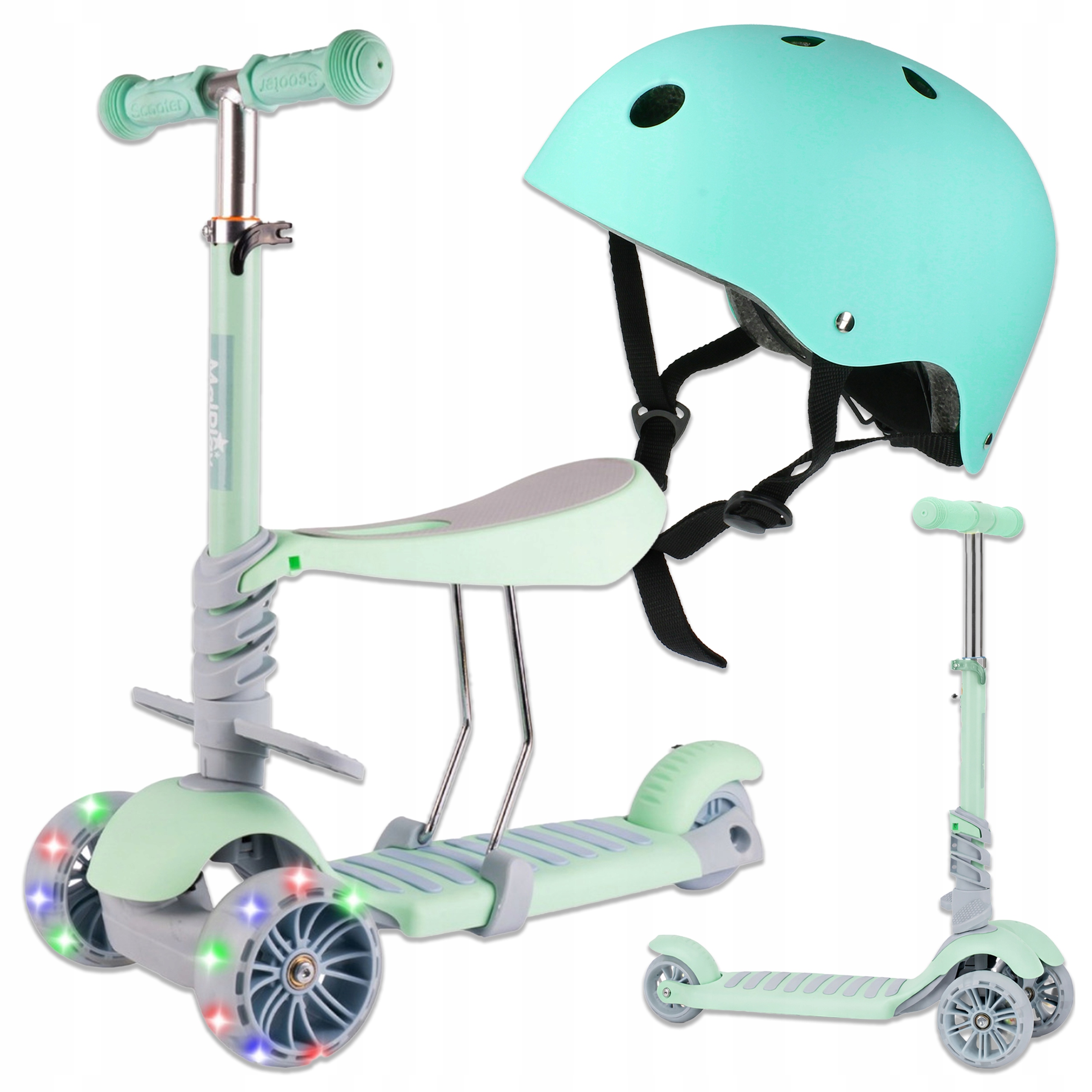 Zestaw Hulajnoga Koła Led Dla Dziecka Kask Ochronny Regulowany 48-54CM