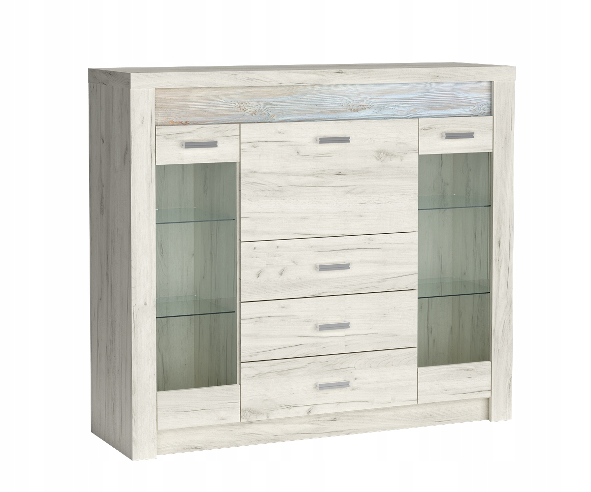 Klasická nízká vitrína Velaro 137 cm Obývací pokoj Kancelář Police Barek Kraft Bílá