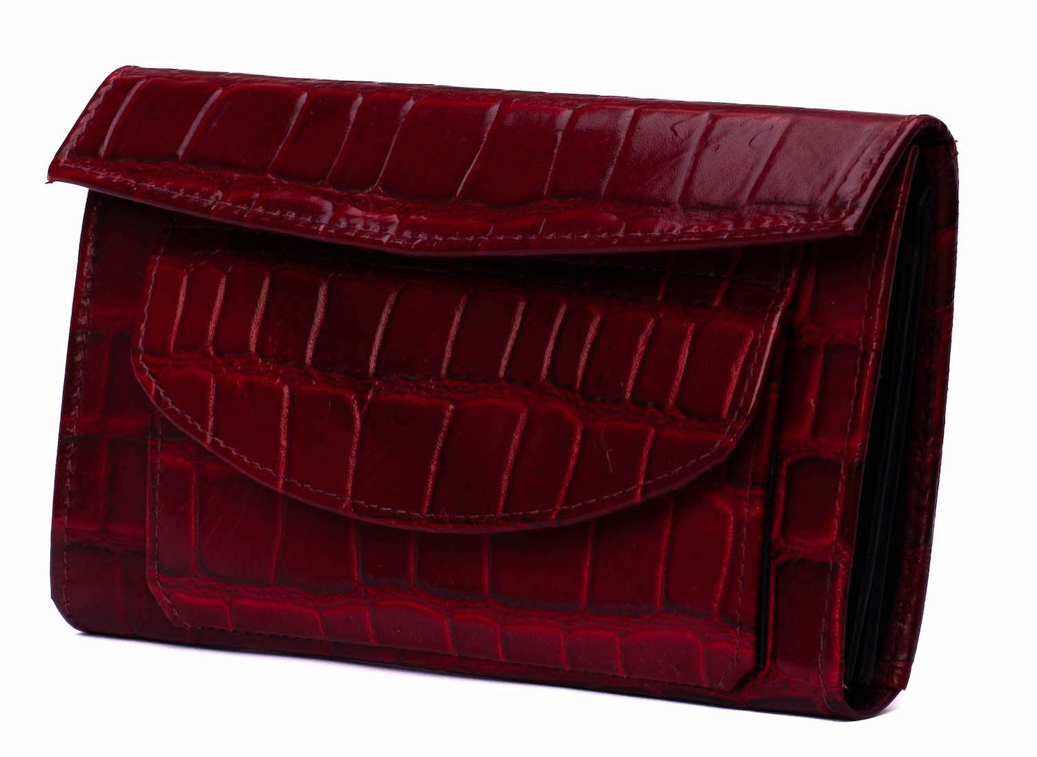 

duży portfel damski skórzany bordowy krokodyl