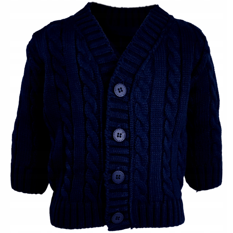 Sweter warkocz granatowy gładki rozpinany guziki chrztu chłopca 74 Stan opakowania oryginalne