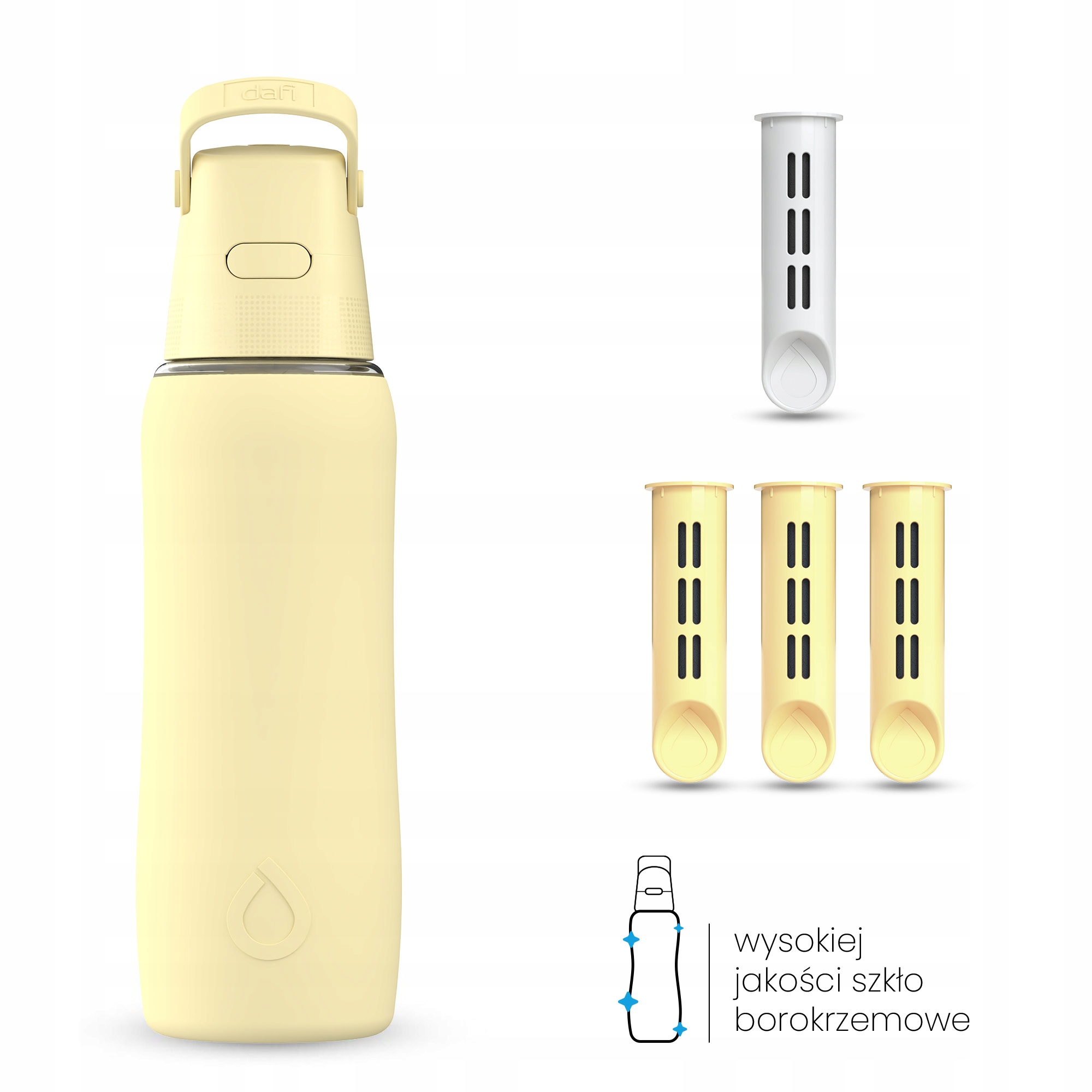 Skleněná filtrační Skleněná Lahvička Dafi Glass SiliconeFit 0,6 žlutá máslová skleněná láhev 4x filtr