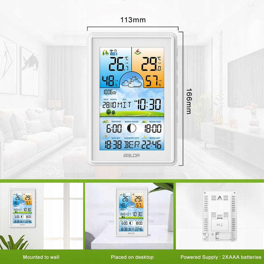 Bezprzewodowa stacja pogodowa pogody termometr higrometr zegar kalendarz Model podświetlany