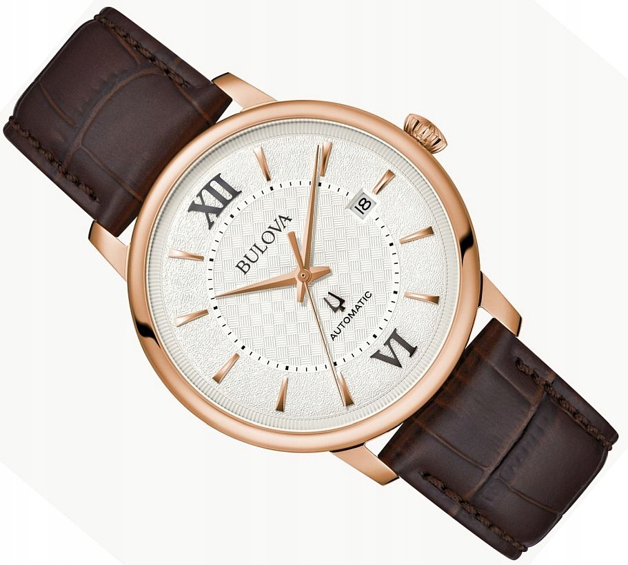 Klasický Pánské Hodinky Automat Bulova 97B225 Safír Data Na Pásku Ø39mm