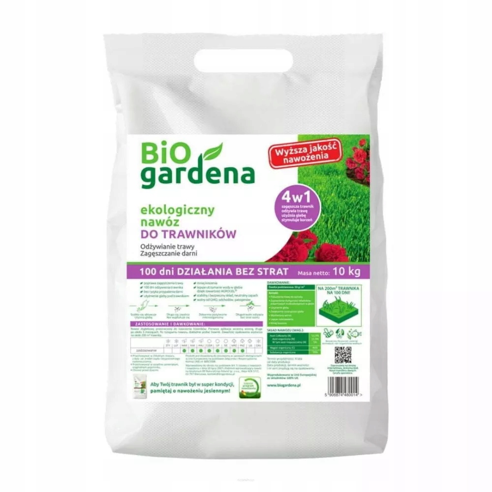 BiOgardena Nawóz do Trawy Trawnikach 100dni 10kg 100% Organiczny 3G Action