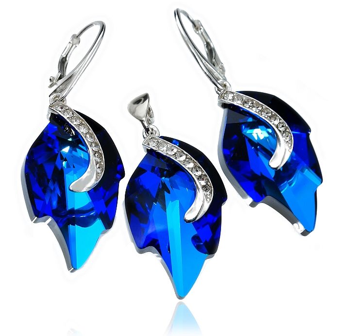 Krystaly Komplet Blue Leaf Senti Stříbro Arande