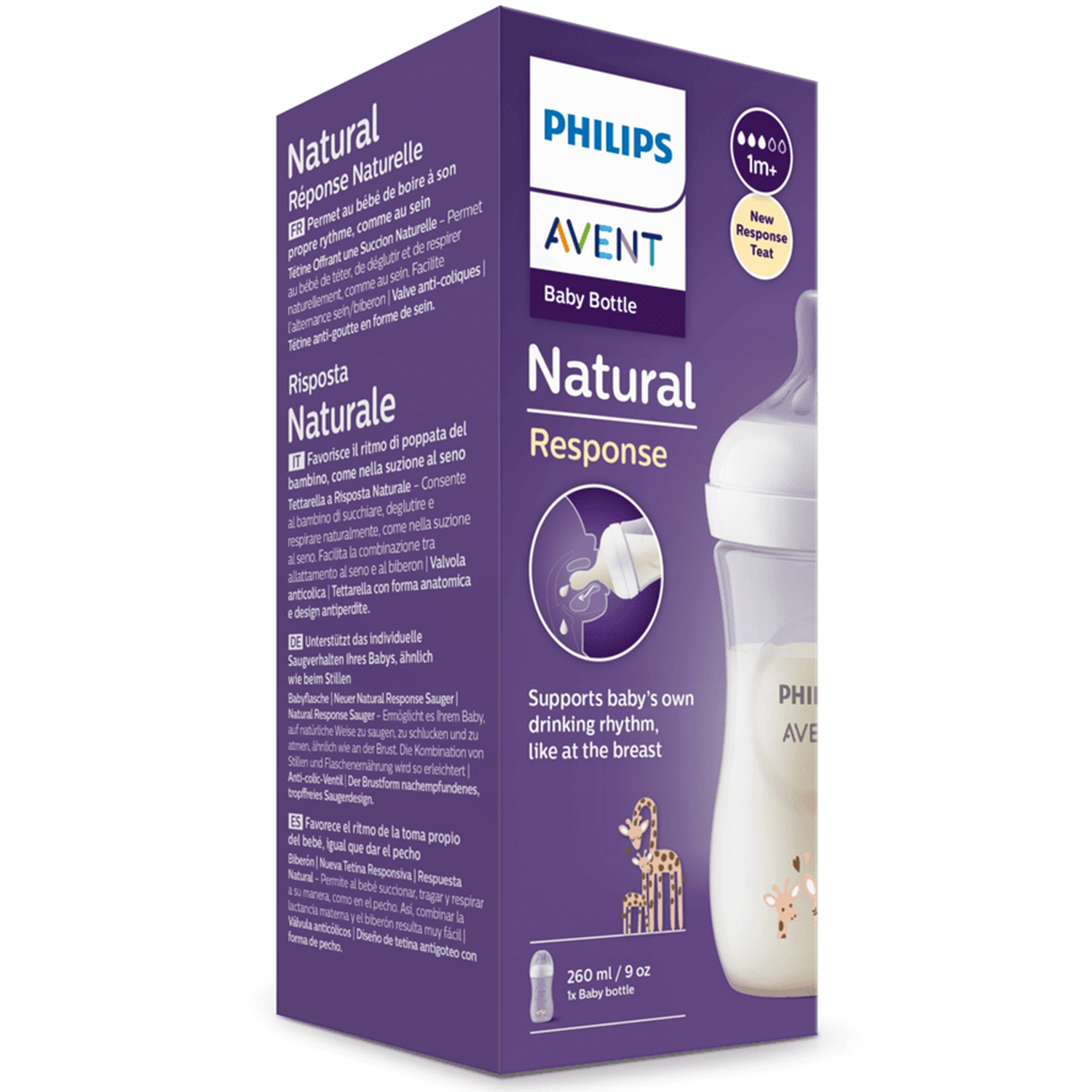 BUTELKA PHILIPS AVENT NATURAL RESPONSE SCY903/66 260ml 1M+ ANTYKOLKOWA Pojemność 260 ml