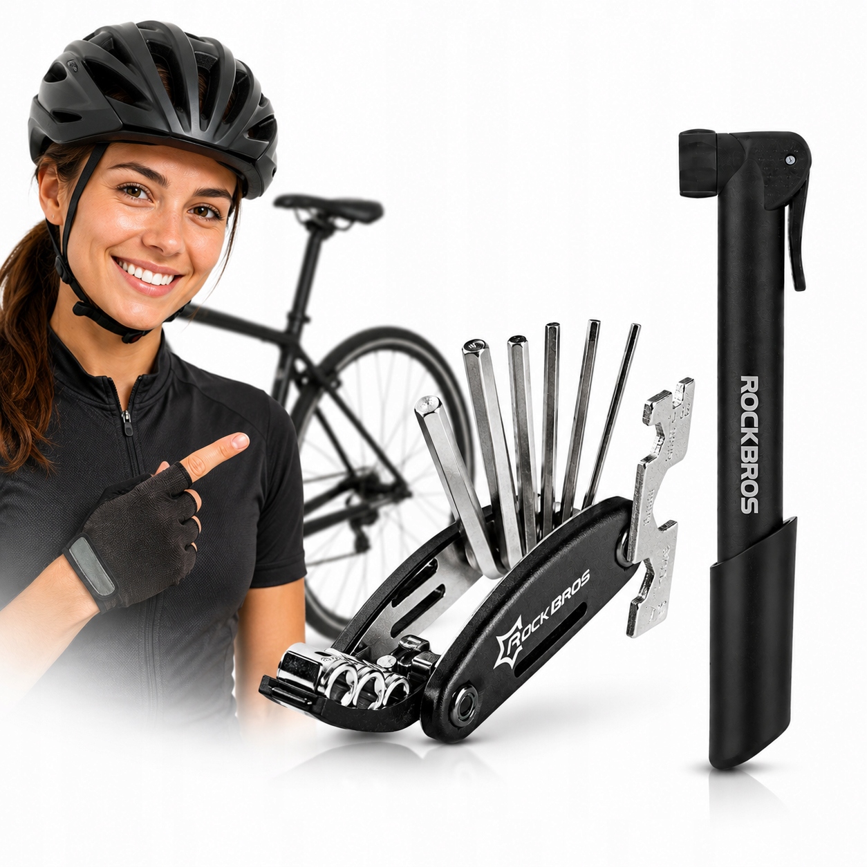 Zestaw rowerowy Rockbros pompka 80 Psi i klucz multitool 16w1