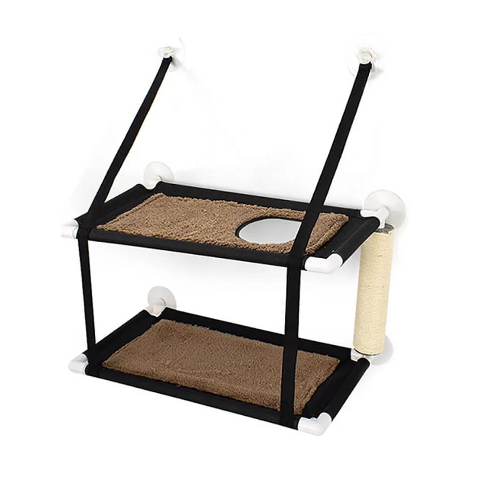 Levně Dvoupatrová hnědá houpací síť pro kočky s přísavkami 60 x 35 cm Emanuele