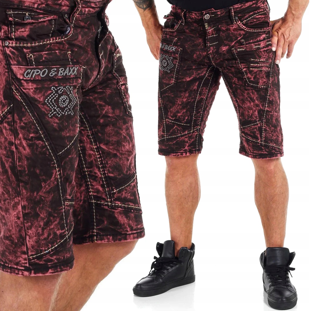 

Cipo Baxx Spodenki Jeans Męskie Gruba Nić Burgundy