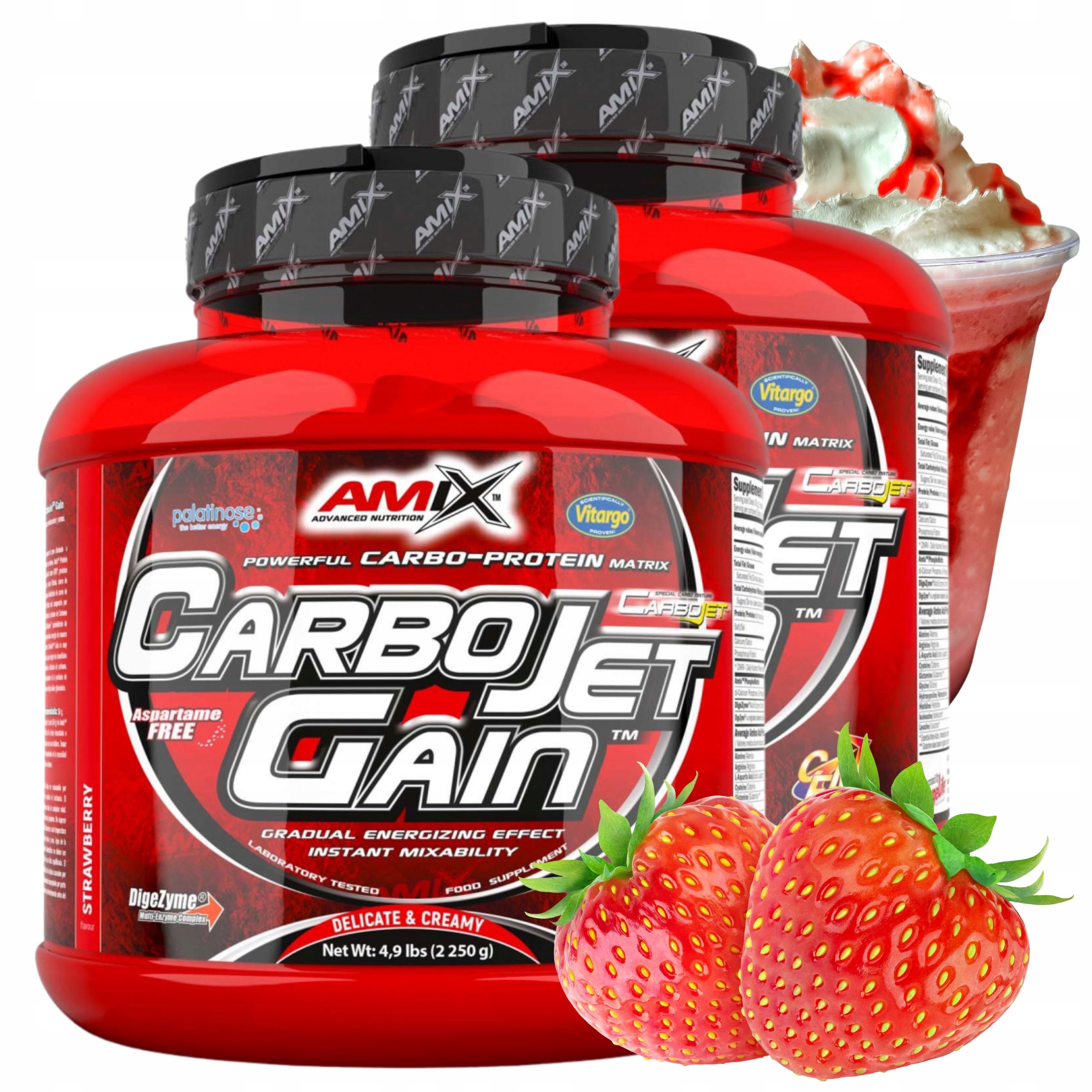 Amix Carbojet Gain Doplněk Stravy Síla Hmotnost Sacharidy Bílkoviny Gainer Jahoda