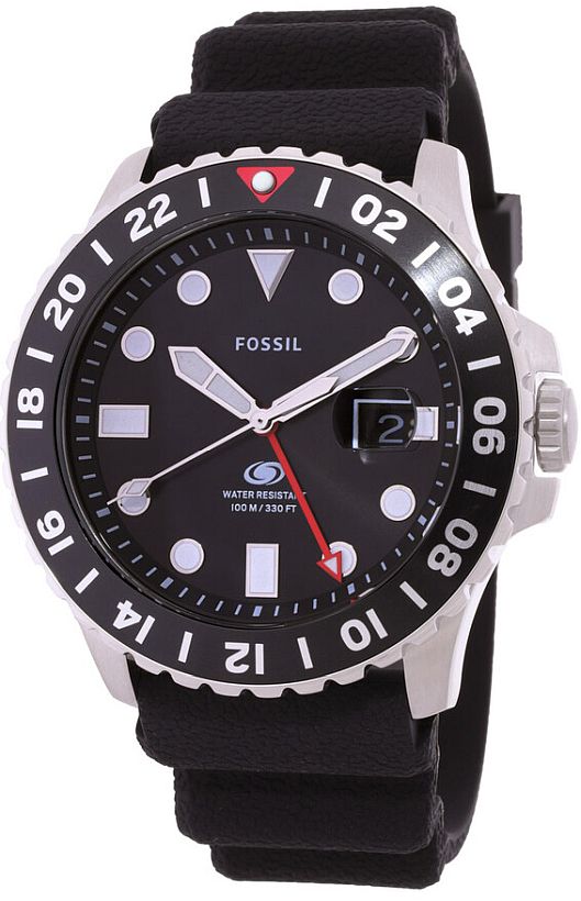 Pánské Hodinky Fossil FS6036 Černý Diver S Gmt A Lupou Luma Na Opasku Box