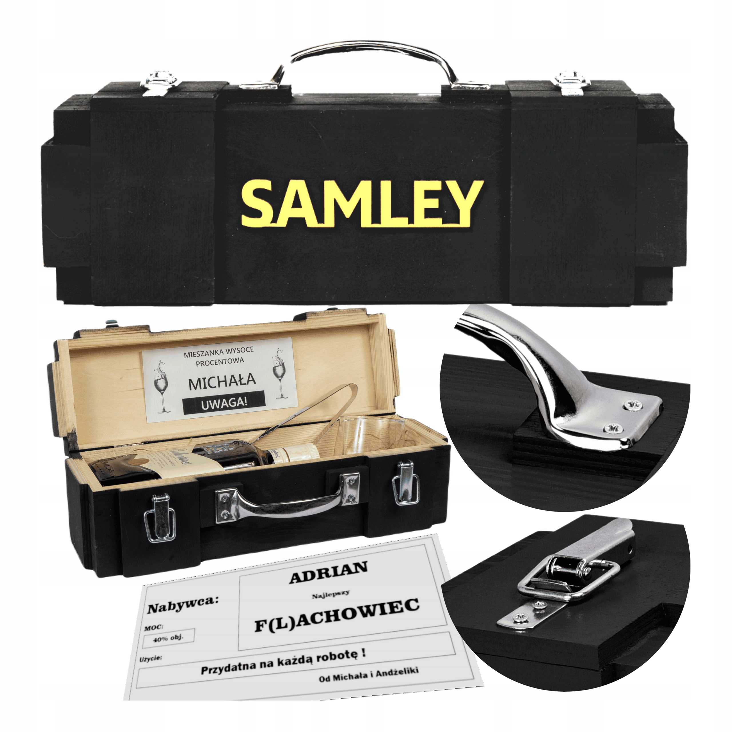 Dárek pro Majsterkowicze Krabička na alkohol narozeniny kolegy šéfa Dřevo