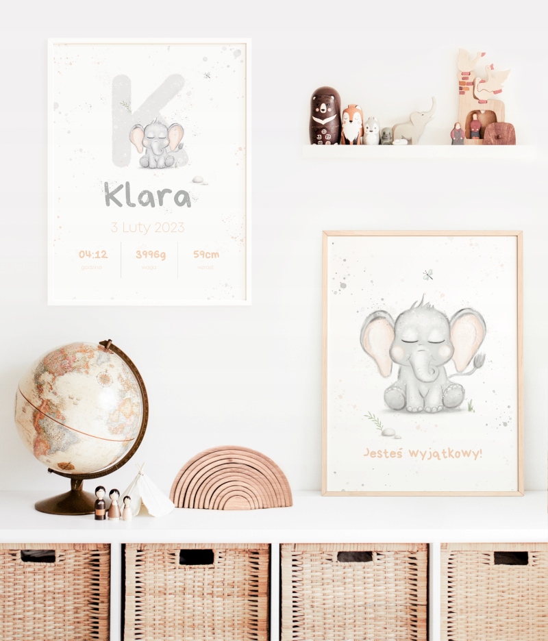 Jesteś Wyjątkowy – Plakat Dla Dziecka Słonik A3 Ramka Płeć unisex