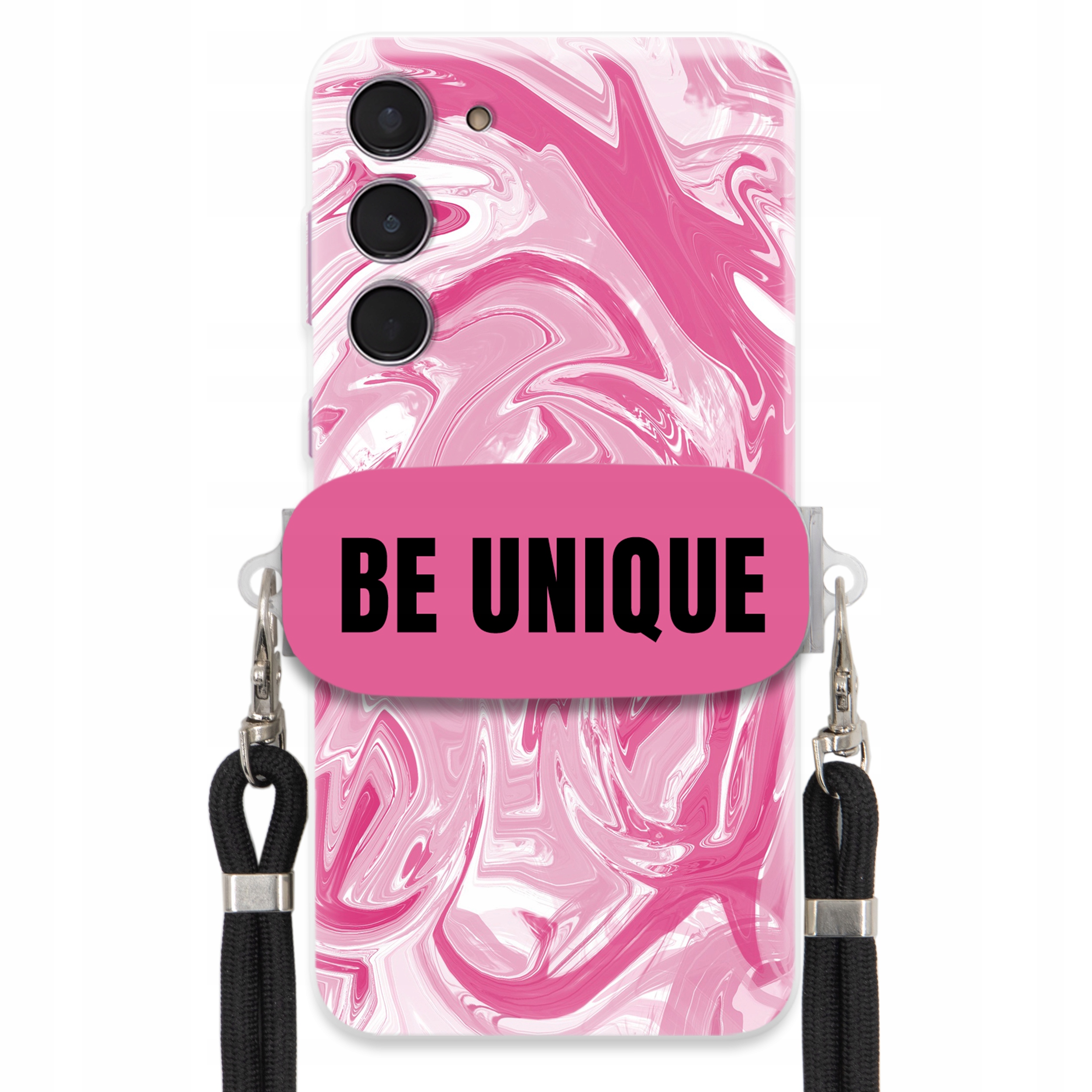 Puzdro na Samsung S24 Plus Case držiak na šnúrku Čierna Ružová Mramor Unique
