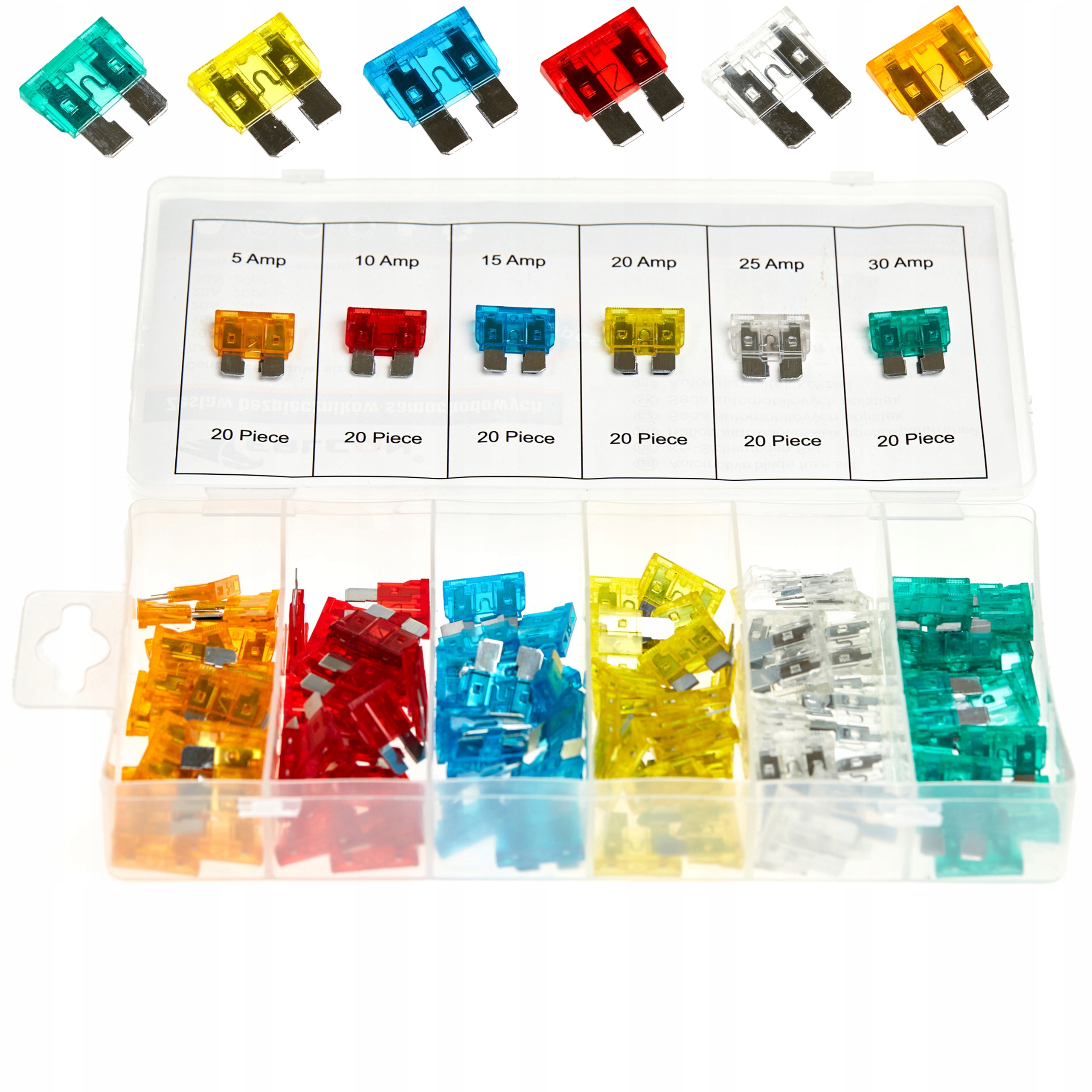 ZESTAW DUŻYCH BEZPIECZNIKÓW PŁYTKOWYCH 120 szt