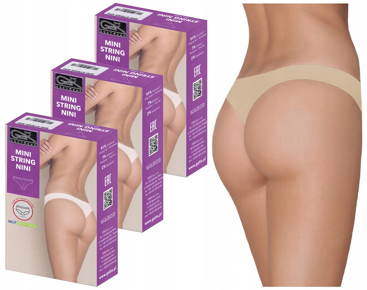 

3 X Gatta Mini Stringi Nini Bezszwowe Natural XL