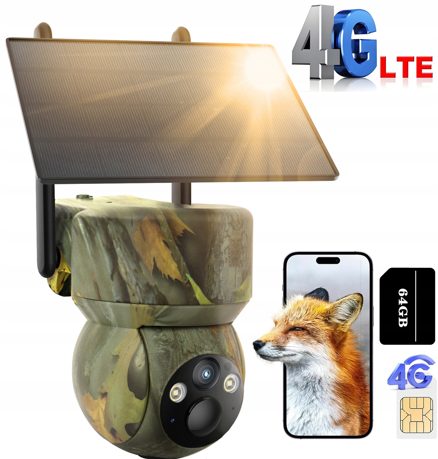 Venkovní Solární Otočná Kamera Na Sim Kartu Gsm 3G 4G Lte Sim 2K 3MP Sd