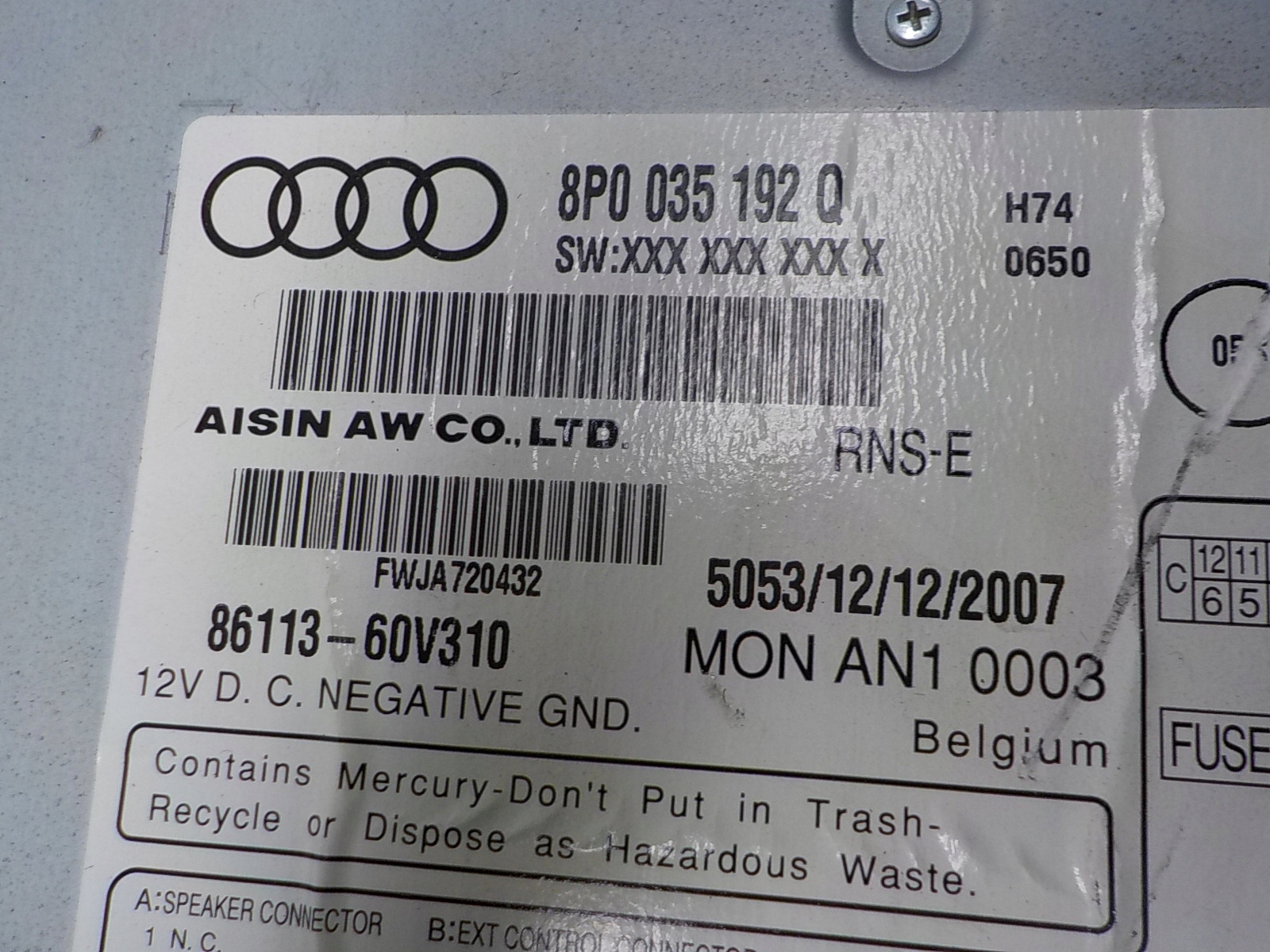 AUDI A3 II 8P console central 8P0035192Q 8P0820043AG