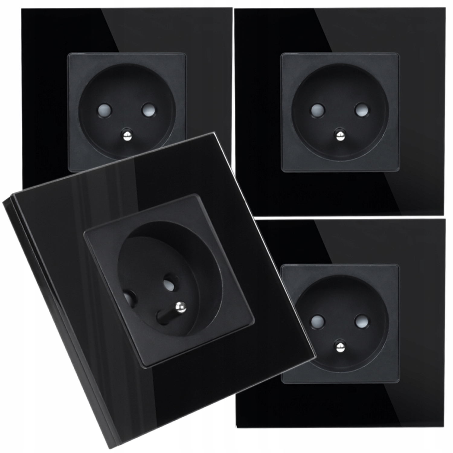 4x Skleněná Jednotlivá Elektrická Zásuvka Kontakt S Uzemněním Černá
