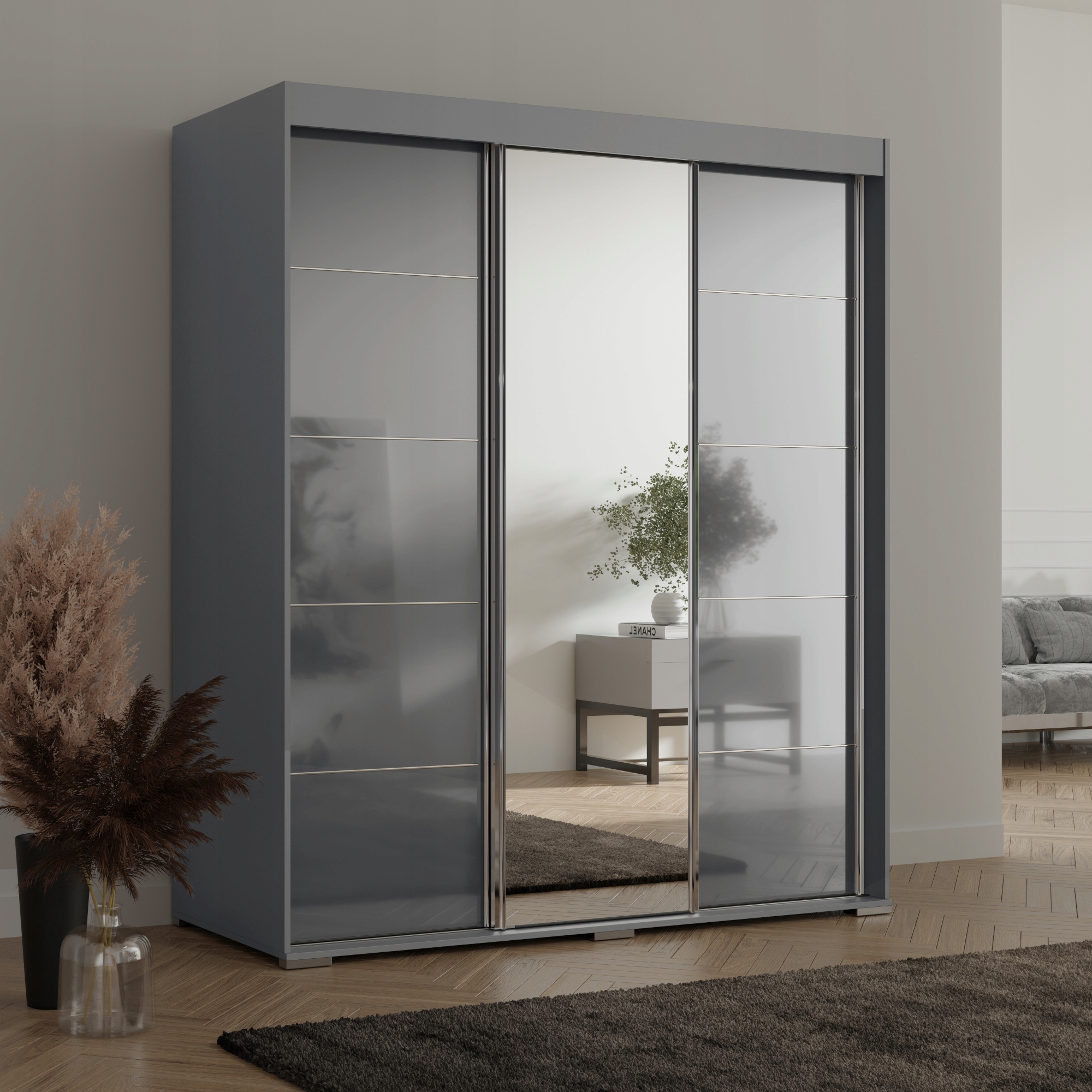 Szafa przesuwna z lustrem Como 3D1L 180 Szara (lacobel)