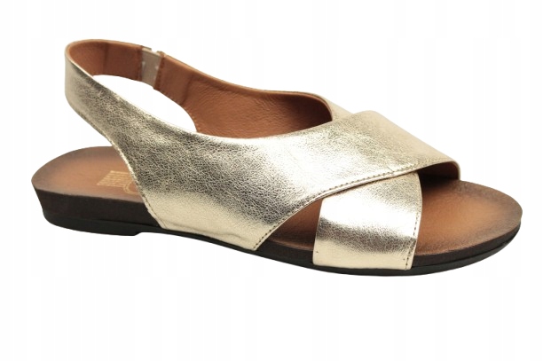 Dámské sandály Lemar 40407 39 Zlaté Metalizované Kožené Polský Výrobce