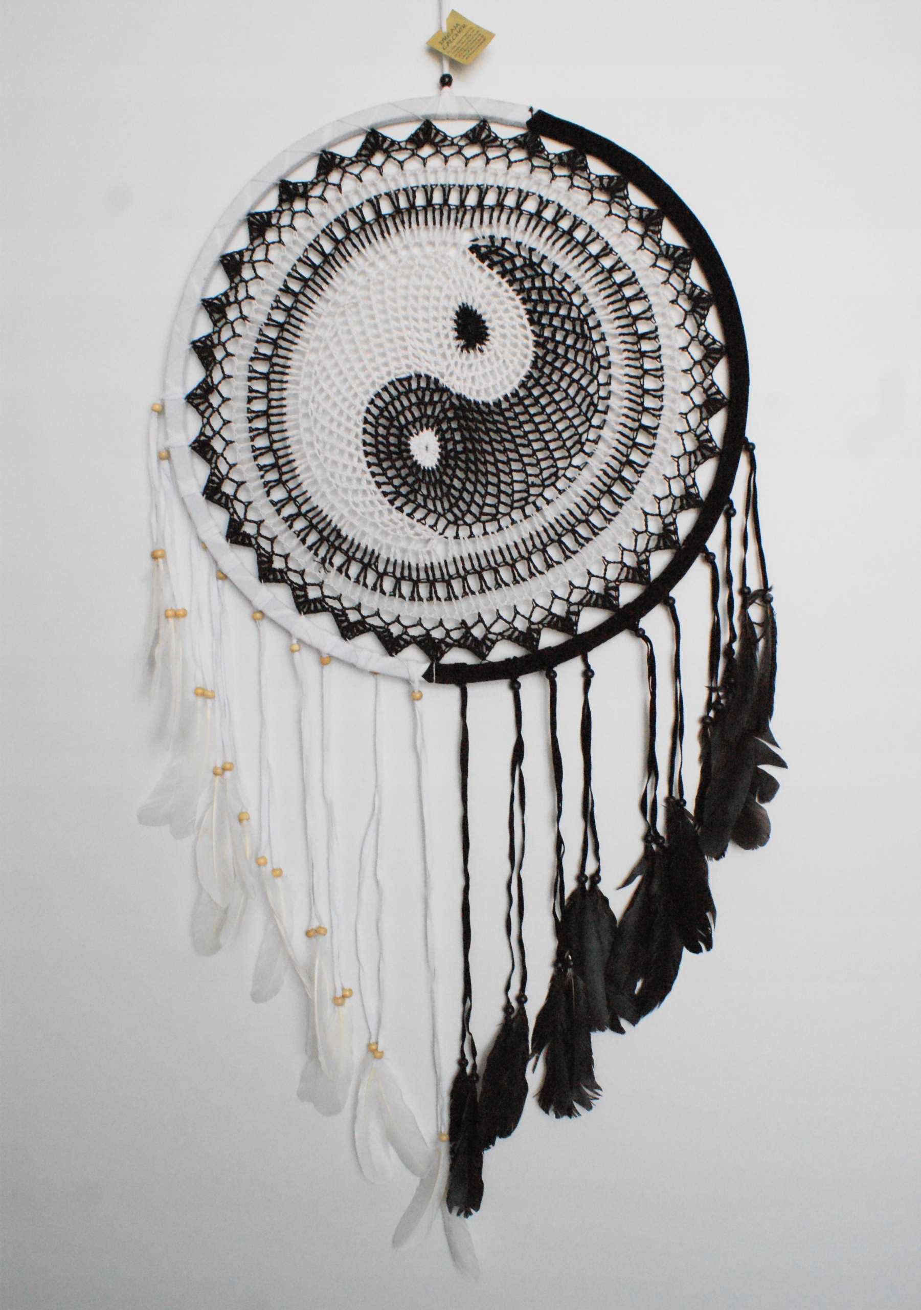 Dekorativní lapač snů, yin-yang, bavlna, 52 cm