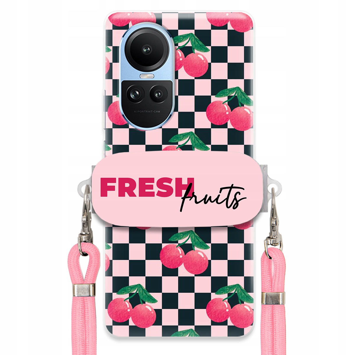 Pouzdro pro Oppo Reno 10 Pro 5G Růžové vodítko Funkční úchyt Fresh Fruits
